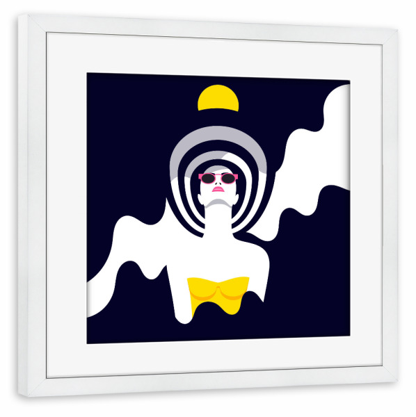 Poster mit Rahmen weiß "Moonrise III" artboxONE - Fashion - Woman,Lady,Style,Sunglasses,Hat,Fashion,Waves,Mystery,Sonnenbrille,Frau,Wellen