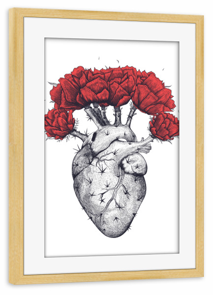 Poster mit Rahmen kiefer "Cactus heart 2" artboxONE - Natur,Floral,Menschen,Schwarzweiß