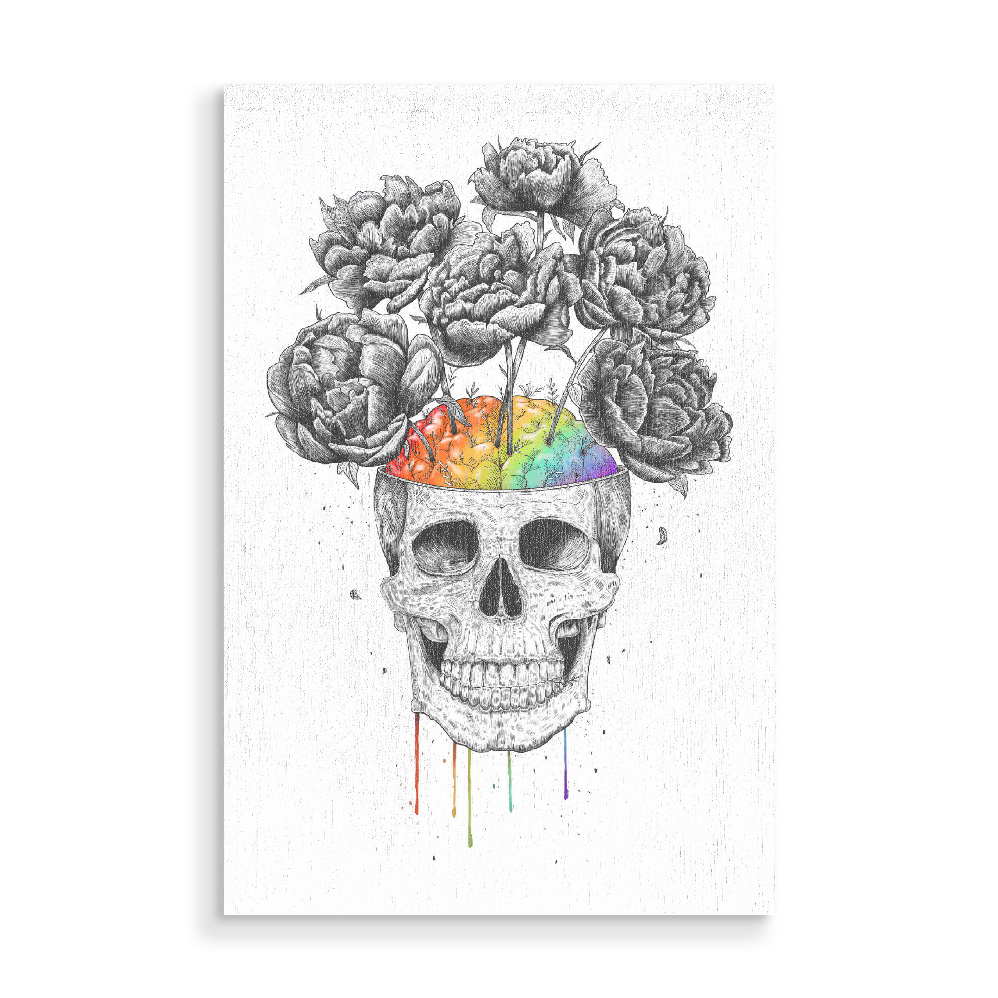 Holzbild "Skull with rainbow brain" artboxONE - Natur,Floral,Menschen,Schwarzweiß,Streetart
