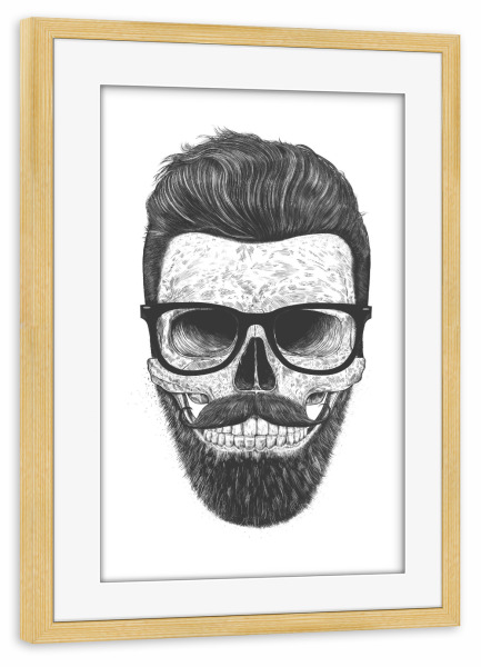 Poster mit Rahmen kiefer "Hipster skull" artboxONE - Menschen,Schwarzweiß,Fashion,Streetart
