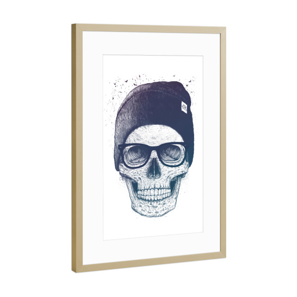 Poster mit Rahmen Gold "Color skull in a hat" artboxONE - Menschen,Schwarzweiß,Fashion