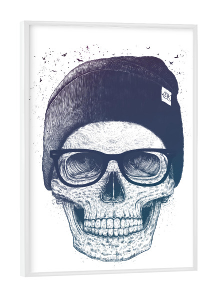 Poster mit weißem Rahmen "Color skull in a hat" artboxONE - Menschen,Schwarzweiß,Fashion