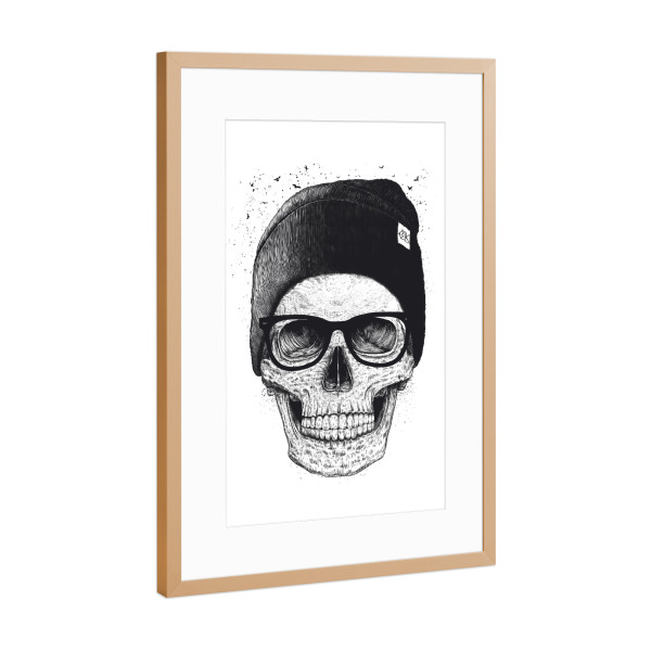 Poster mit Rahmen Kupfer "Black skull in a hat" artboxONE - Menschen,Schwarzweiß,Streetart