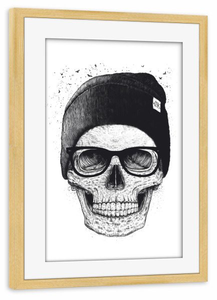 Poster mit Rahmen kiefer "Black skull in a hat" artboxONE - Menschen,Schwarzweiß,Streetart