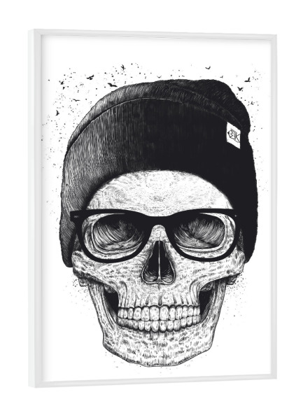 Poster mit weißem Rahmen "Black skull in a hat" artboxONE - Menschen,Schwarzweiß,Streetart