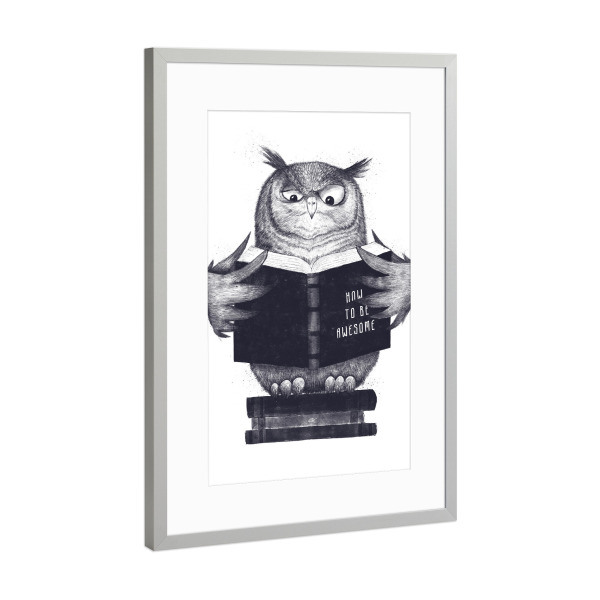 Poster mit Rahmen Silber "Wisdom owl" artboxONE - Natur,Tiere,Schwarzweiß
