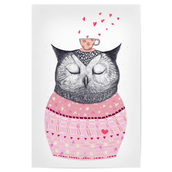 Poster 30x20 cm "Owl lover of coffee" artboxONE - Natur,Tiere