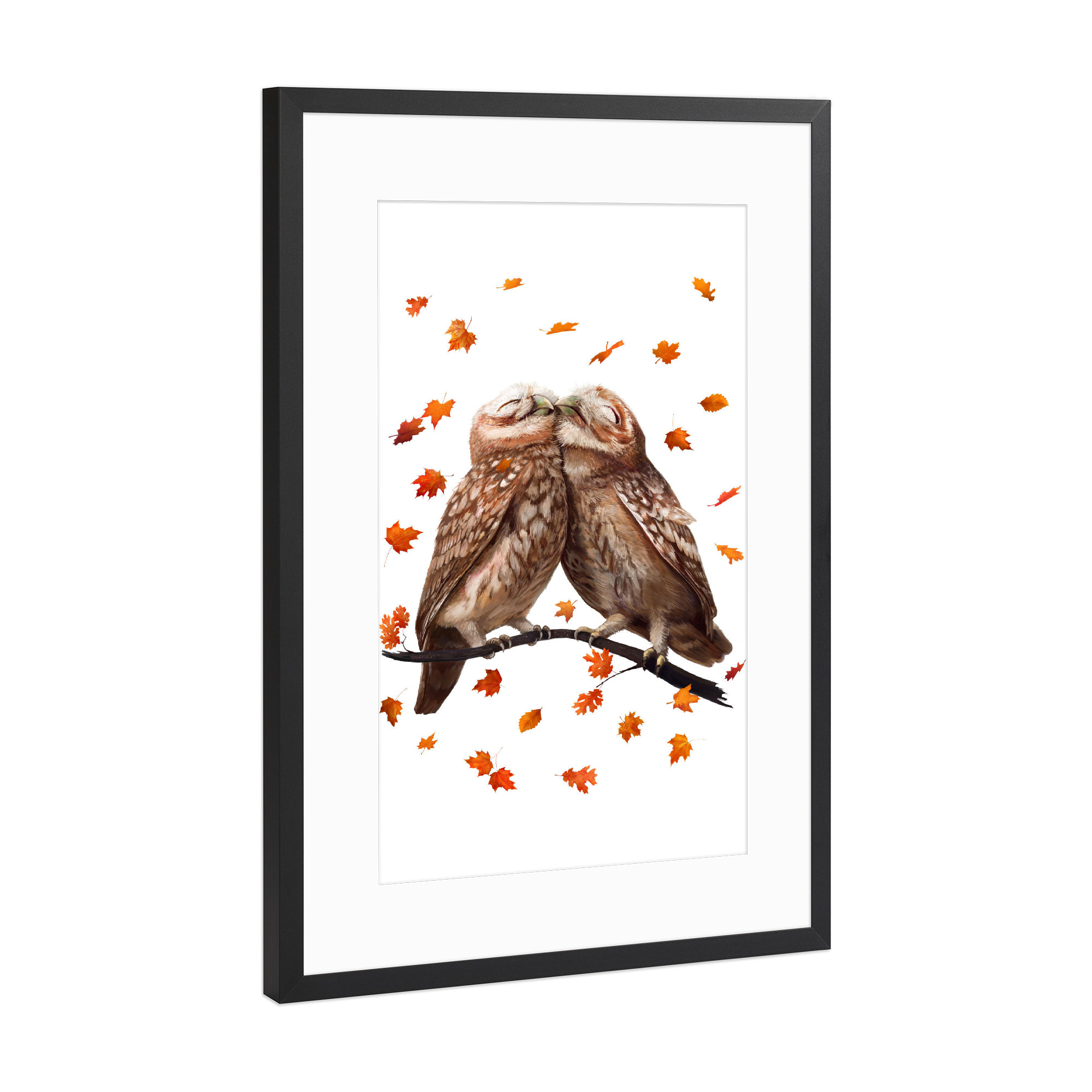 Poster mit Rahmen Schwarz (Metallic) "Autumn owls" artboxONE - Natur,Tiere