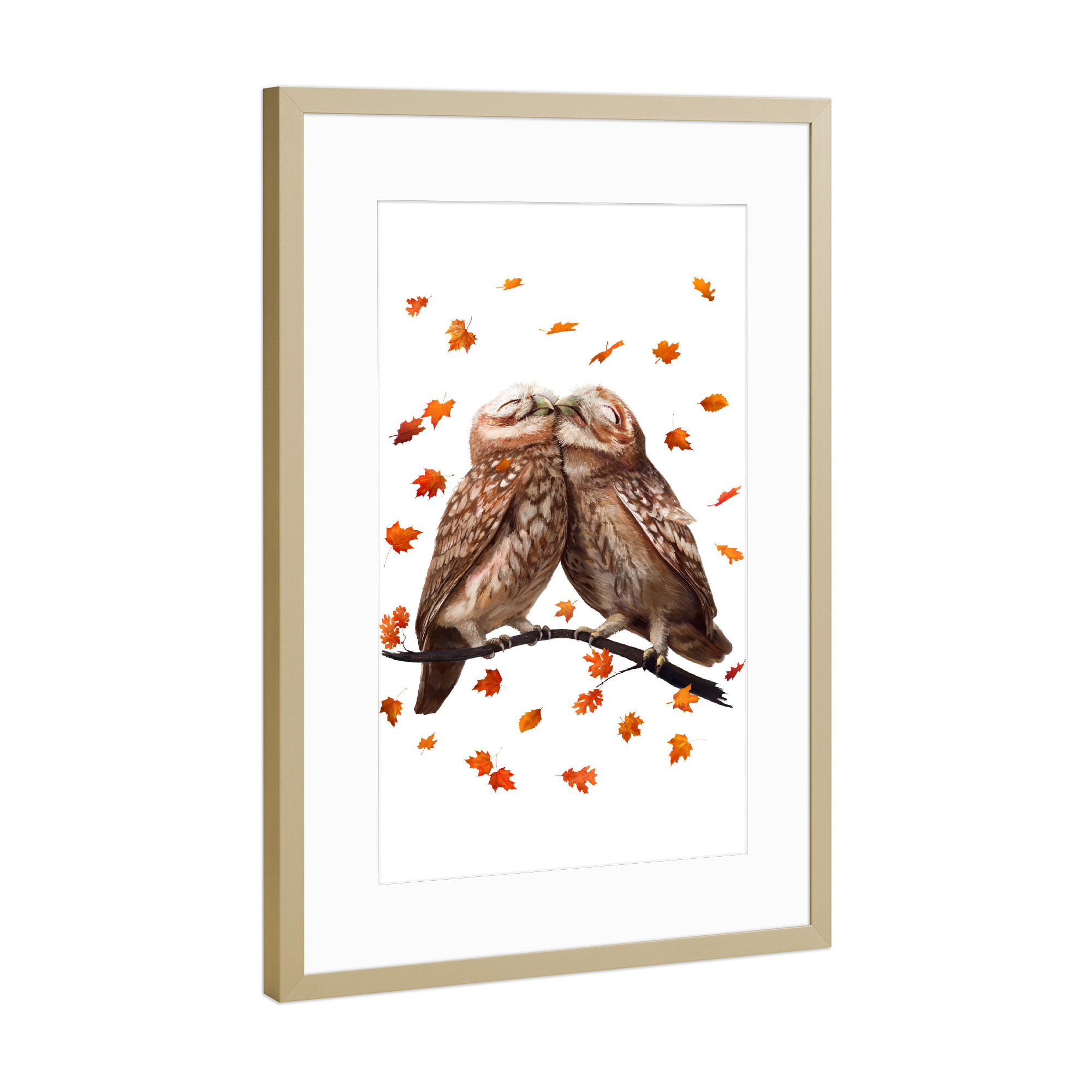 Poster mit Rahmen Gold "Autumn owls" artboxONE - Natur,Tiere