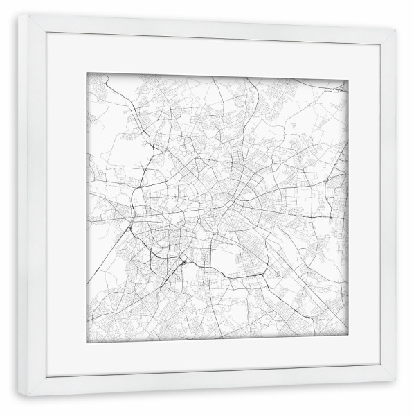 Poster mit Rahmen weiß "Berlin white map traffic" artboxONE - Städte,Städte / Berlin,Schwarzweiß