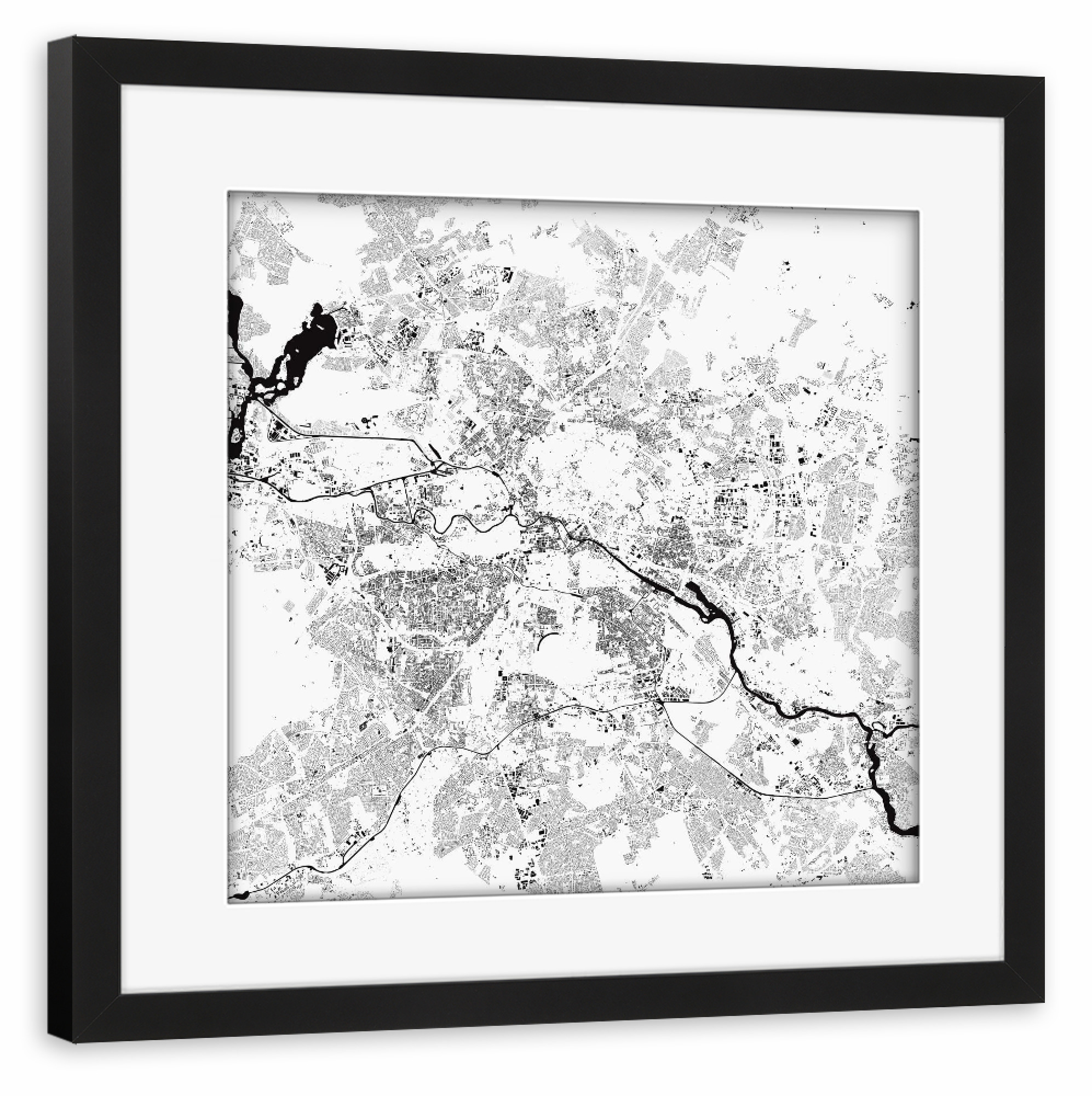 Poster mit Rahmen schwarz "Berlin white map" artboxONE - Städte,Städte / Berlin,Schwarzweiß - Berlin,White,Map,Deutschland,Hauptstadt,Spree,Karte