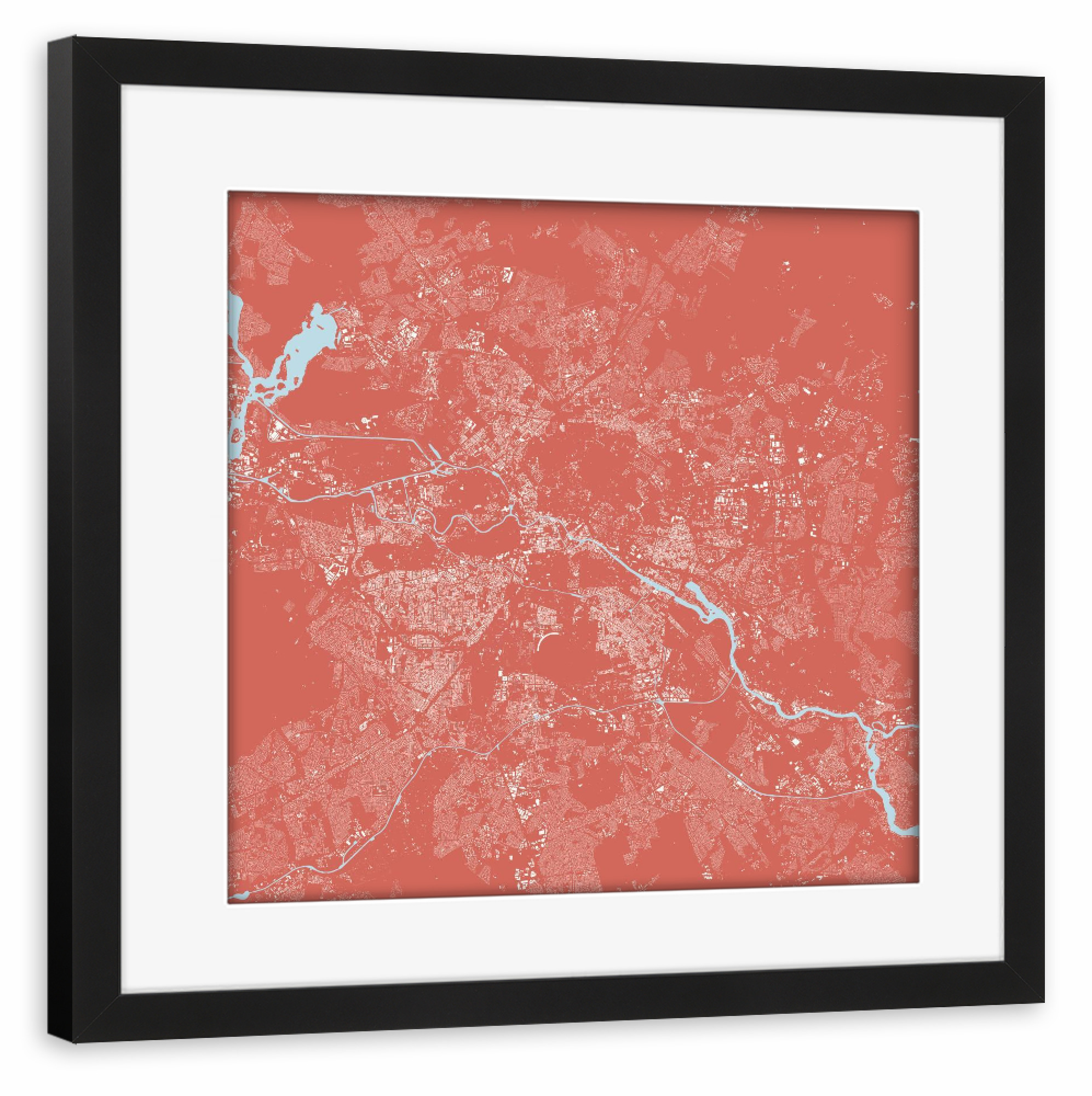Poster mit Rahmen schwarz "Berlin red map" artboxONE - Städte,Städte / Berlin - Berlin,Red,Map,Deutschland,Hauptstadt,Spree,Karte