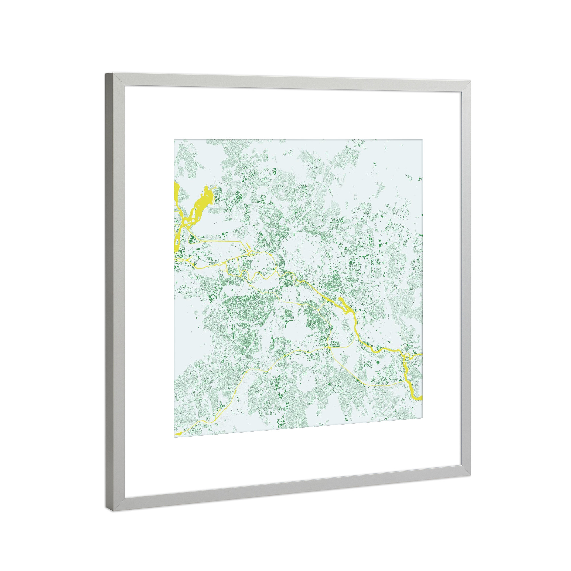 Poster mit Rahmen Silber "Berlin green map" artboxONE - Städte,Städte / Berlin - Berlin,Green,Map,Deutschland,Hauptstadt,Spree,Karte