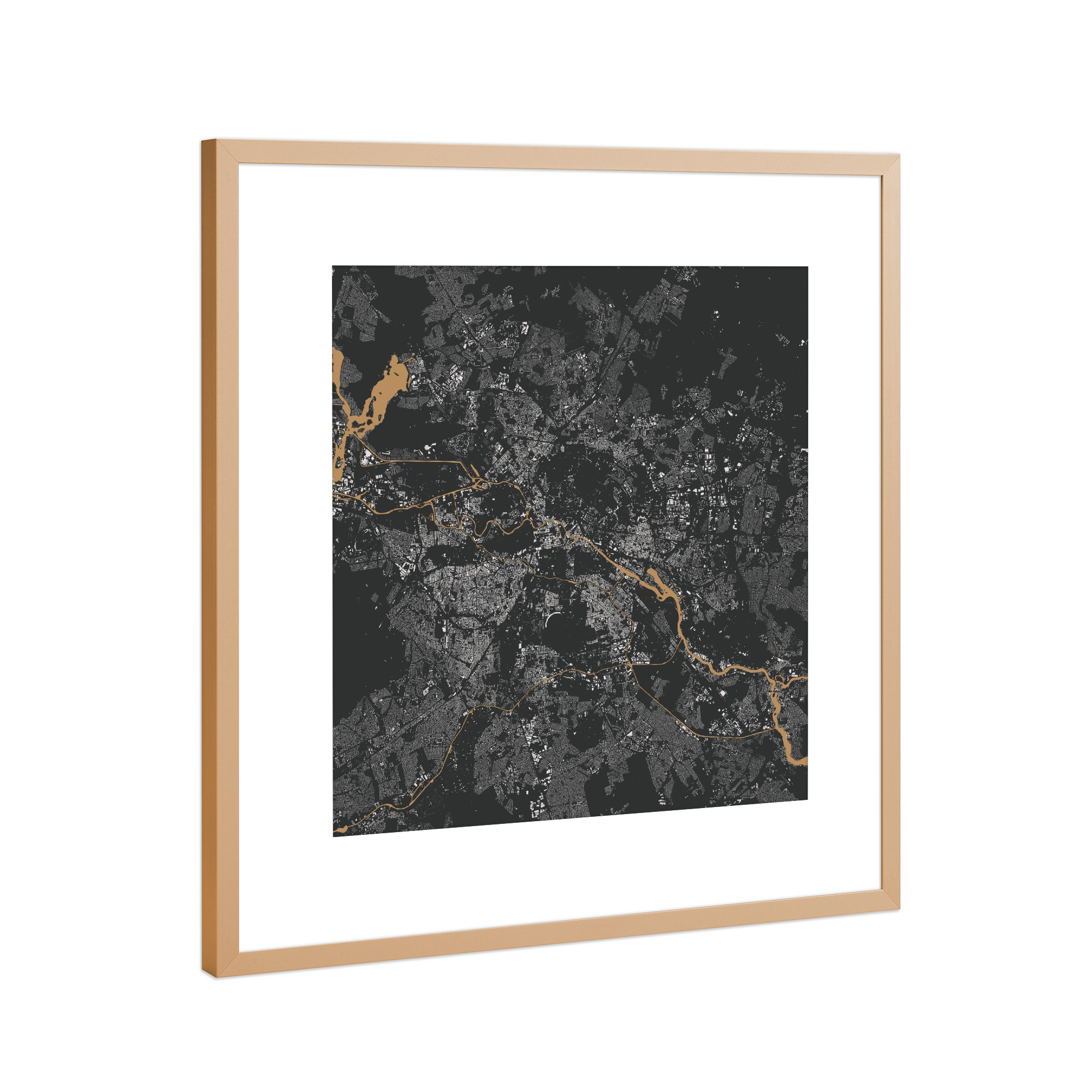 Poster mit Rahmen Kupfer "Berlin gold map" artboxONE - Städte,Städte / Berlin,Schwarzweiß - Berlin,Gold,Map,Deutschland,Hauptstadt,Spree,Karte