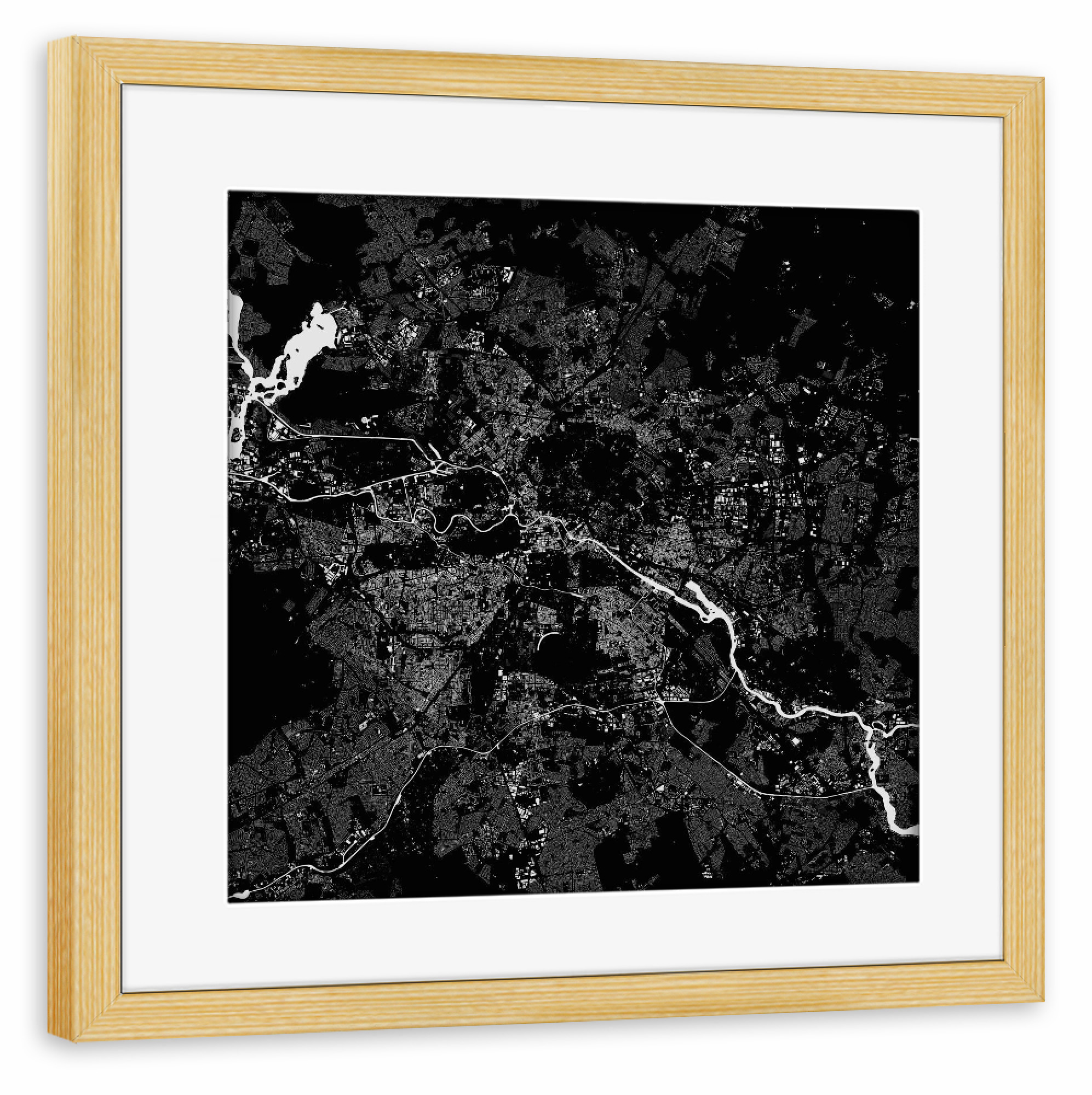 Poster mit Rahmen kiefer "Berlin black map" artboxONE - Städte,Städte / Berlin,Schwarzweiß - Berlin,Black,Map,Deutschland,Hauptstadt,Spree,Karte