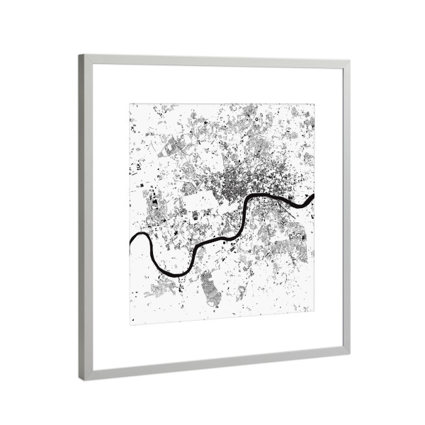 Poster mit Rahmen Silber "London white map" artboxONE - Städte,Städte / London,Schwarzweiß