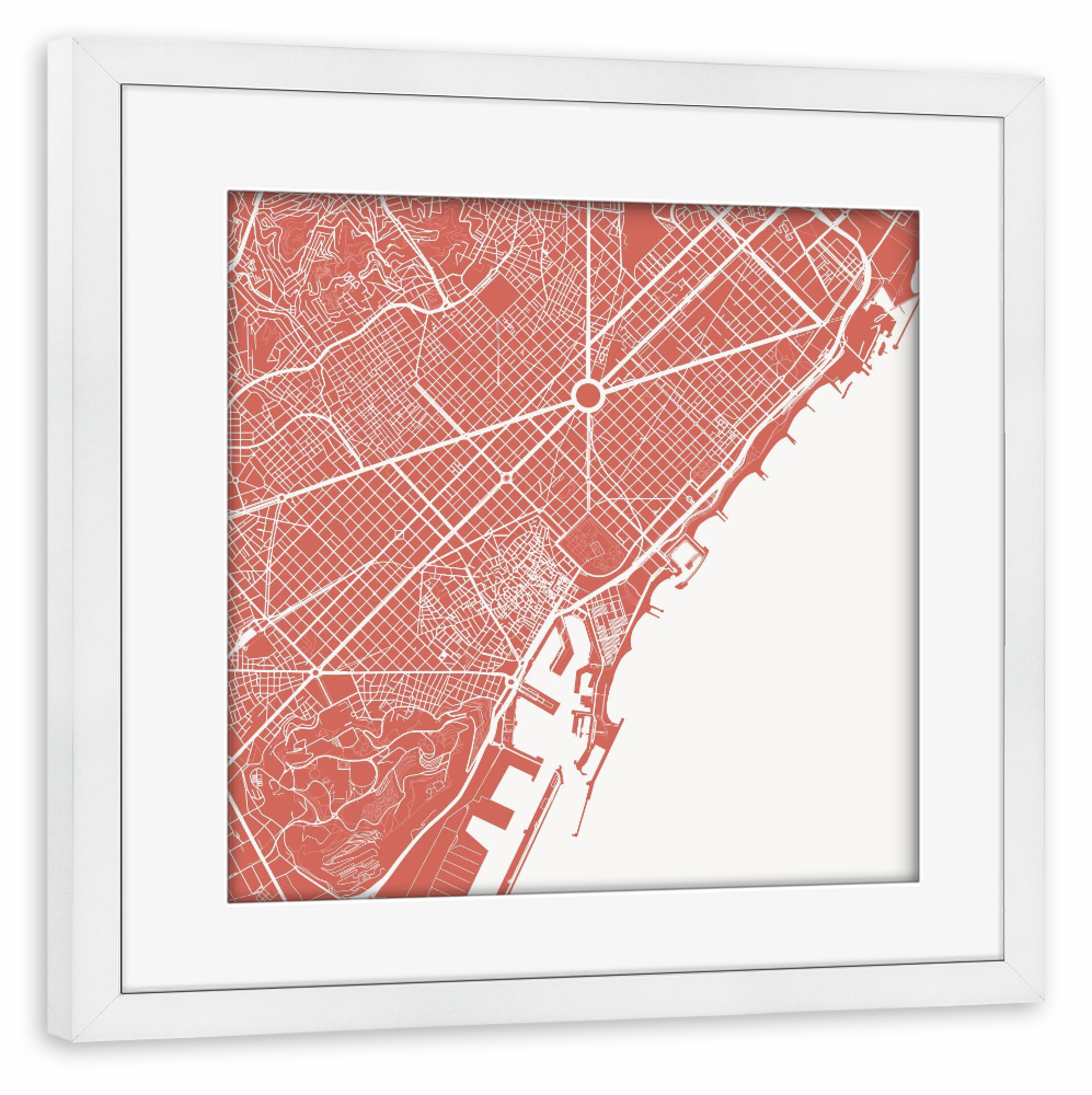 Poster mit Rahmen weiß "Barcelona pink map" artboxONE - Städte,Reise,Städte / Barcelona - Barcelona,Pink,Map,Spanien,Catalunya,Karte