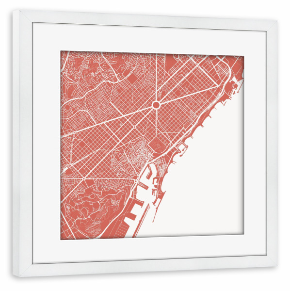 Poster mit Rahmen weiß "Barcelona pink map" artboxONE - Städte,Reise,Städte / Barcelona - Barcelona,Pink,Map,Spanien,Catalunya,Karte