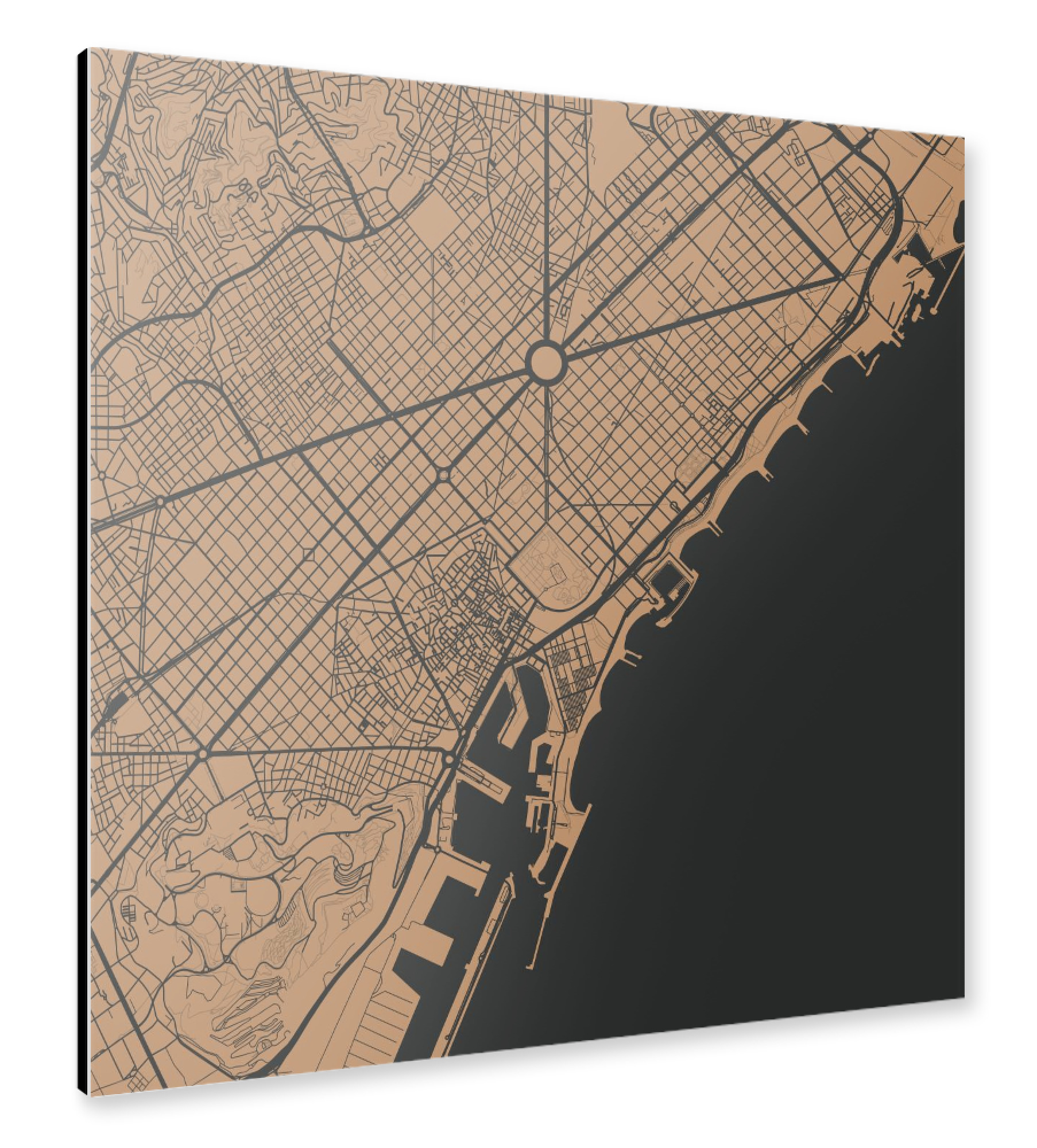 Alu-Dibond "Barcelona gold map" 30x30 cm artboxONE