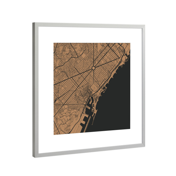 Poster mit Rahmen Silber "Barcelona gold map" artboxONE - Städte,Reise,Städte / Barcelona - Barcelona,Gold,Map,Spanien,Catalunya,Karte