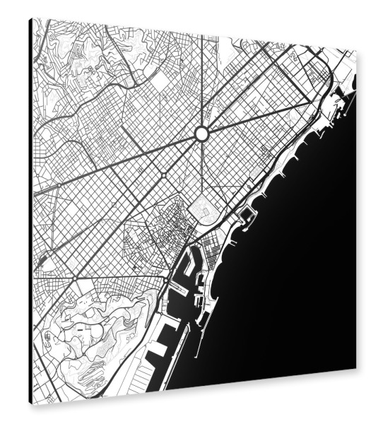 Alu-Dibond "Barcelona black map" 30x30 cm artboxONE