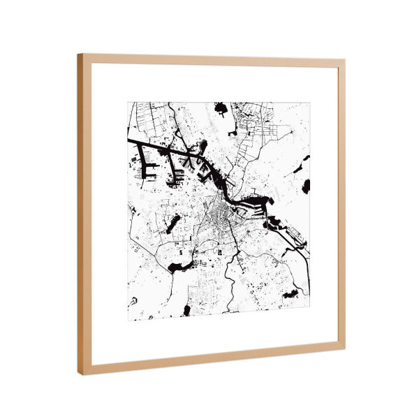 Poster mit Rahmen Kupfer "Amsterdam White" artboxONE - Städte,Reise,Schwarzweiß,Städte / Amsterdam - Amsterdam,Map,Karte,Niederlande,Holland