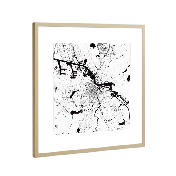 Poster mit Rahmen Gold "Amsterdam White" artboxONE - Städte,Reise,Schwarzweiß,Städte / Amsterdam - Amsterdam,Map,Karte,Niederlande,Holland