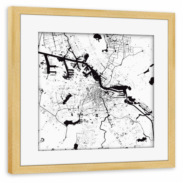 Poster mit Rahmen kiefer "Amsterdam White" artboxONE - Städte,Reise,Schwarzweiß,Städte / Amsterdam - Amsterdam,Map,Karte,Niederlande,Holland