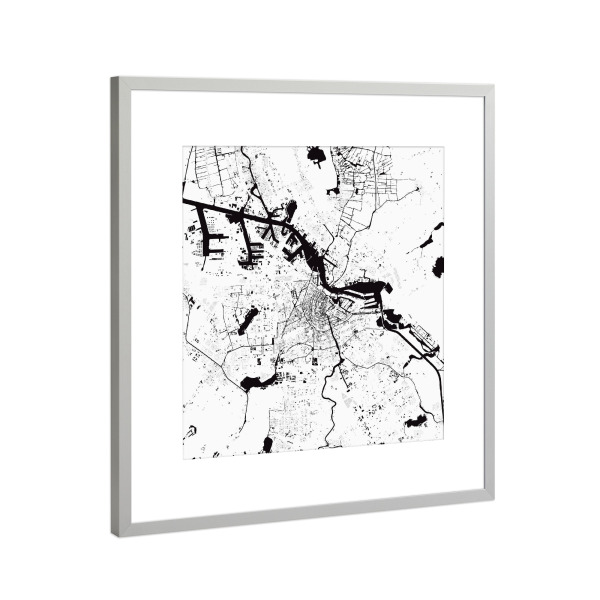 Poster mit Rahmen Silber "Amsterdam White" artboxONE - Städte,Reise,Schwarzweiß,Städte / Amsterdam - Amsterdam,Map,Karte,Niederlande,Holland
