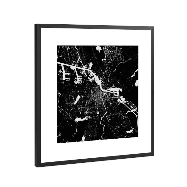 Poster mit Rahmen Schwarz (Metallic) "Amsterdam Black" artboxONE - Städte,Schwarzweiß,Städte / Amsterdam - Amsterdam,Map,Karte,Niederlande,Holland