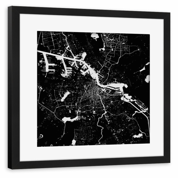 Poster mit Rahmen schwarz "Amsterdam Black" artboxONE - Städte,Schwarzweiß,Städte / Amsterdam - Amsterdam,Map,Karte,Niederlande,Holland