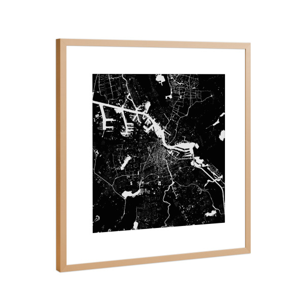 Poster mit Rahmen Kupfer "Amsterdam Black" artboxONE - Städte,Schwarzweiß,Städte / Amsterdam - Amsterdam,Map,Karte,Niederlande,Holland