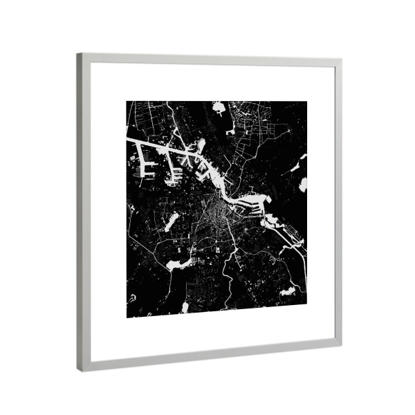 Poster mit Rahmen Silber "Amsterdam Black" artboxONE - Städte,Schwarzweiß,Städte / Amsterdam - Amsterdam,Map,Karte,Niederlande,Holland