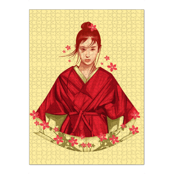 Puzzle Ravensburger "Soul of sakura" artboxONE - Menschen,Fiktion - Soul,Japan,Illustration,Japanese,Portrait,Blumen,Blüten,Floral,Japanisch