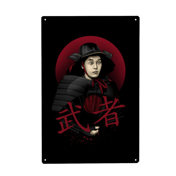 Metall Poster "Musha" artboxONE - Film,Menschen - Samurai,Japan,Vector,Ninja,Japanese,Illustration,Krieger,Japanisch,Schriftzug - Blechschild