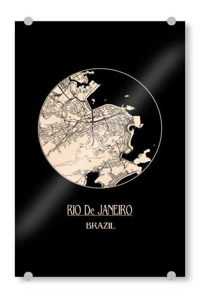 Acrylglasbild "Retro Map of Rio de Janeiro Brazil 3" artboxONE - Städte,Städte / Rio de Janeiro,Kartografie