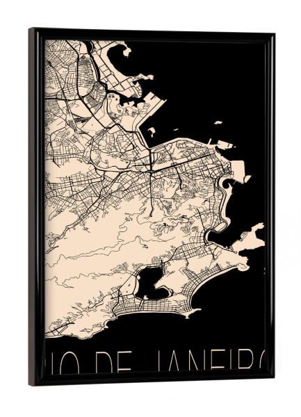 Poster mit schwarzem Rahmen "Retro Map of Rio de Janeiro Brazil 2" artboxONE - Städte,Städte / Rio de Janeiro,Kartografie
