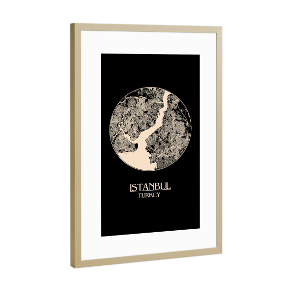 Poster mit Rahmen Gold "Retro Map of Istanbul Turkey" artboxONE - Städte,Städte / Istanbul - Retro,Map,Istanbul,Turkey,Türkei,Erdogan