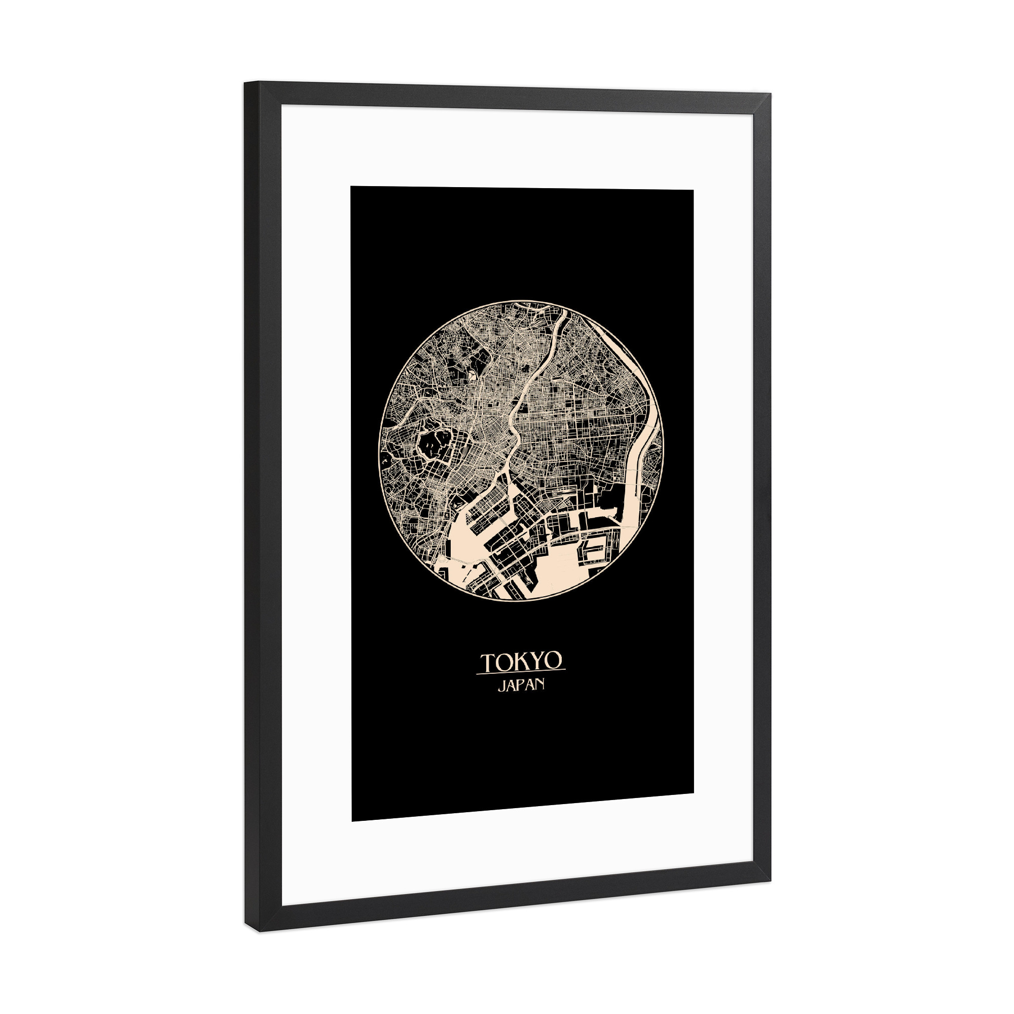 Poster mit Rahmen Schwarz (Metallic) "Retro Map of Tokyo Japan 3" artboxONE - Städte,Reise / Asien,Städte / Tokio,Kartografie