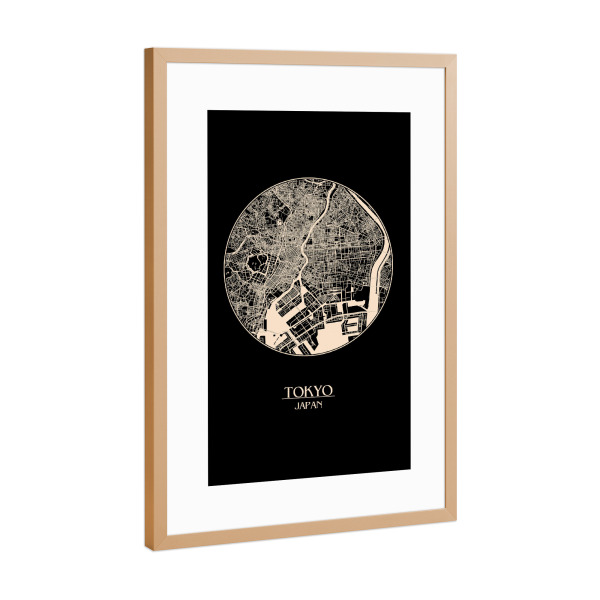 Poster mit Rahmen Kupfer "Retro Map of Tokyo Japan 3" artboxONE - Städte,Reise / Asien,Städte / Tokio,Kartografie - Retro,Map,Tokyo,Japan,Tokio,Kawaii