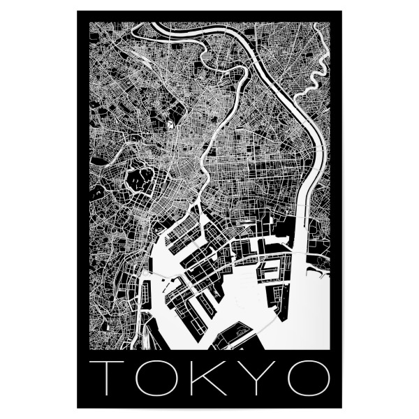 Poster "Retro Map of Tokyo Japan" artboxONE - Städte,Schwarzweiß,Städte / Tokio,Kartografie - Retro,Map,Tokyo,Japan,Tokio,Kawaii