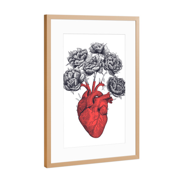 Poster mit Rahmen Kupfer "Heart with peonies" artboxONE - Typografie,Natur,Floral,Schwarzweiß