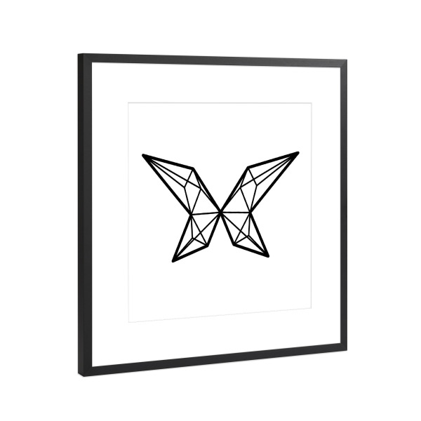Poster mit Rahmen Schwarz (Metallic) "Geometrischer Schmetterling" artboxONE - Tiere,Schwarzweiß,Geometrie