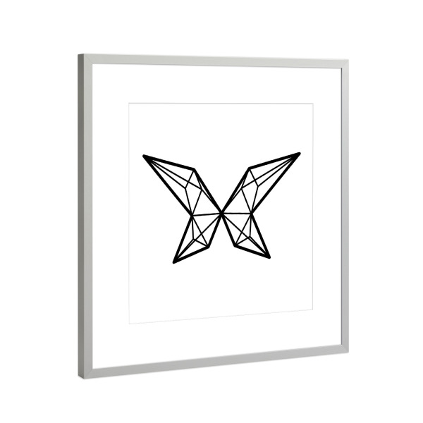 Poster mit Rahmen Silber "Geometrischer Schmetterling" artboxONE - Tiere,Schwarzweiß,Geometrie