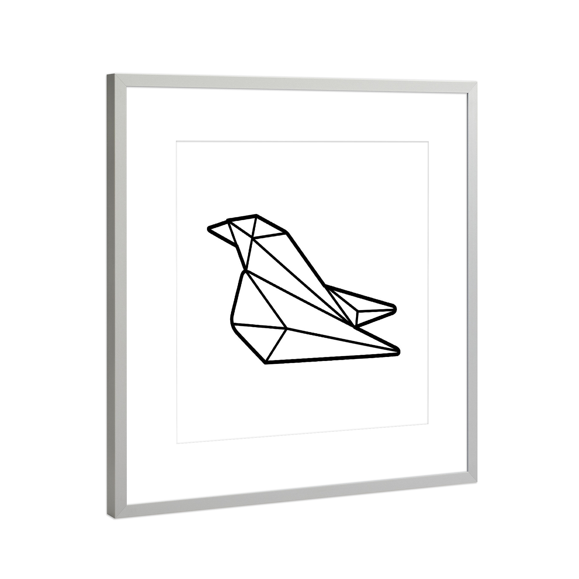 Poster mit Rahmen Silber "Geometrischer Rabe" artboxONE - Tiere,Schwarzweiß,Geometrie - Geometrische rabe,Tier,Vogel,Tier,Linien,Animal,Lines,Bird