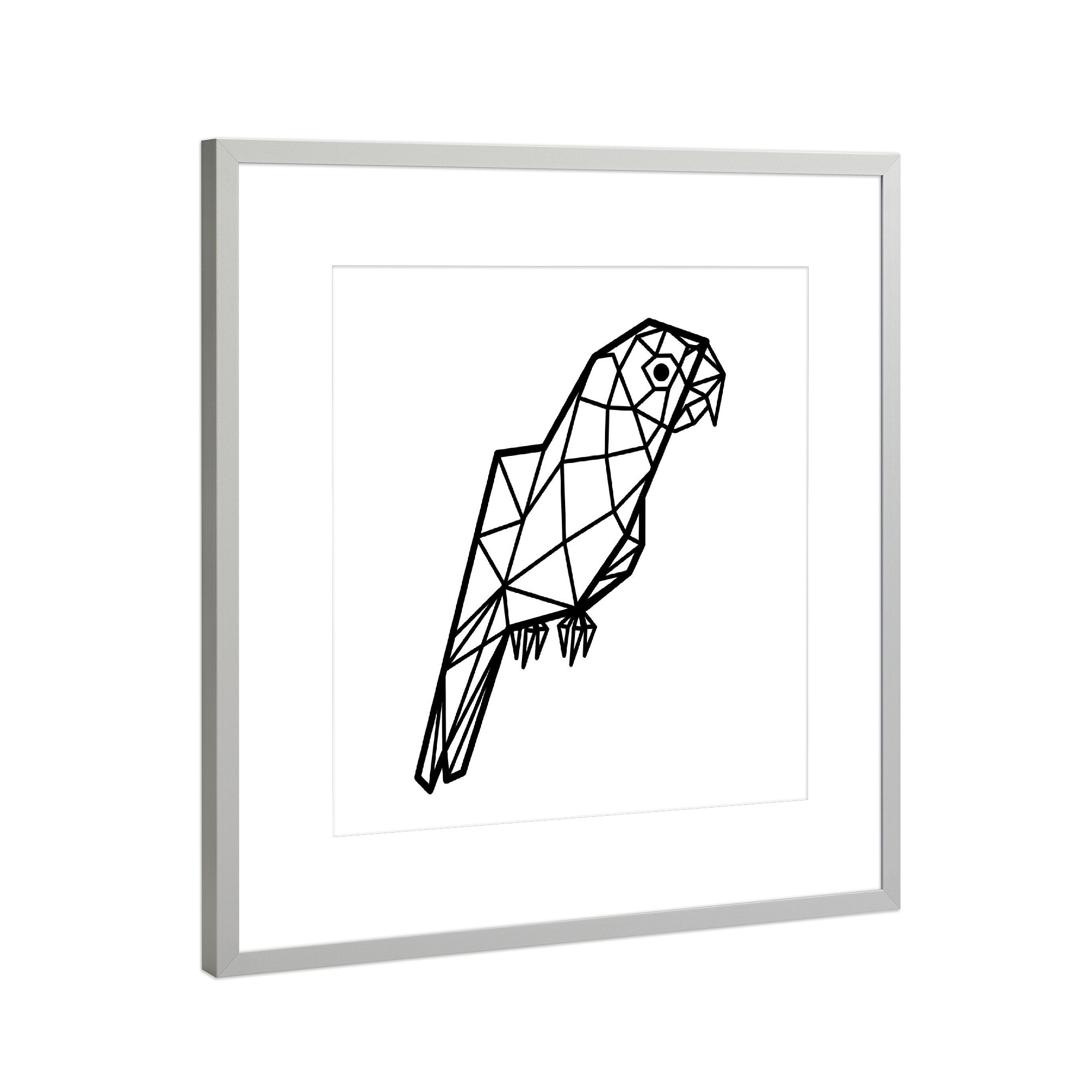 Poster mit Rahmen Silber "Geometrischer Papagei" artboxONE - Tiere,Schwarzweiß,Geometrie - Geometrische papagei,Vogel,Bunt