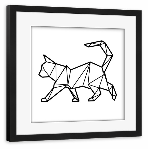 Poster mit Rahmen schwarz "Geometrische Katze" artboxONE - Tiere,Schwarzweiß,Geometrie