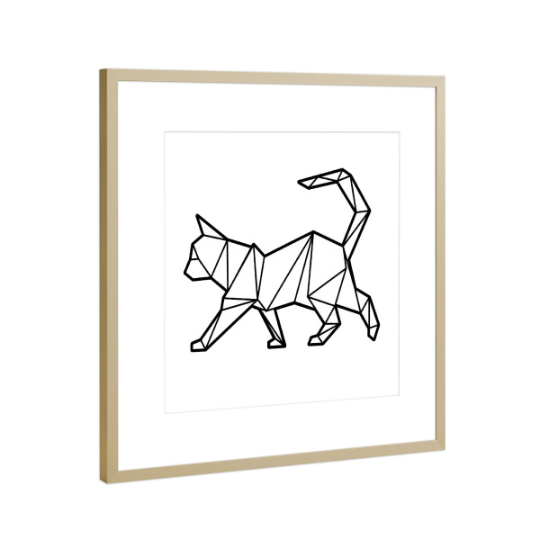Poster mit Rahmen Gold "Geometrische Katze" artboxONE - Tiere,Schwarzweiß,Geometrie