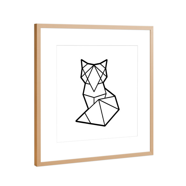 Poster mit Rahmen Kupfer "Geometrischer Fox" artboxONE - Tiere,Schwarzweiß,Geometrie - Geometrische fox,What the fox,Fuchs,Waldtiere,Waldtier,Jagt