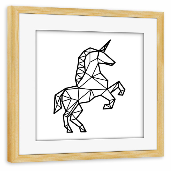 Poster mit Rahmen kiefer "Geometrisches Einhorn" artboxONE - Tiere,Schwarzweiß,Geometrie - Geometrische einhorn,Muttertag,Liebe,Glitzer,Regenbogen